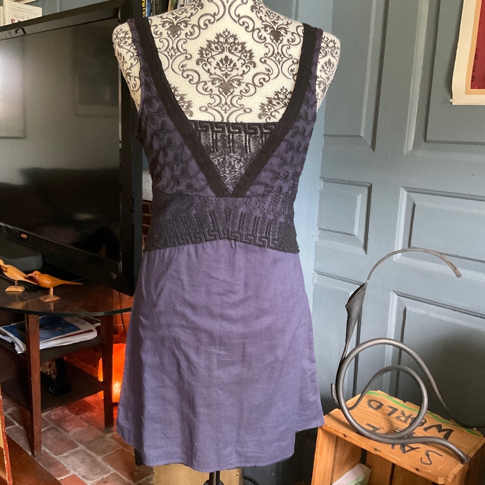 Free People Size 4 Blue with black lace sleeveless dress